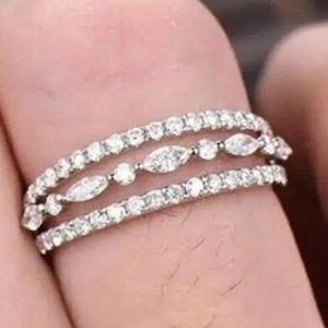 🎁Eternity 925 Silver Plated CZ Three  Stackable Dainty Ringfor Women,UNVN12319